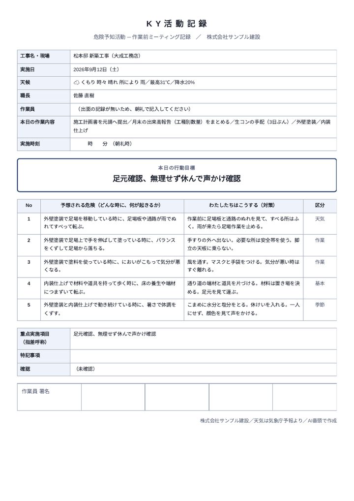 KY活動記録（元請に出せる用紙）