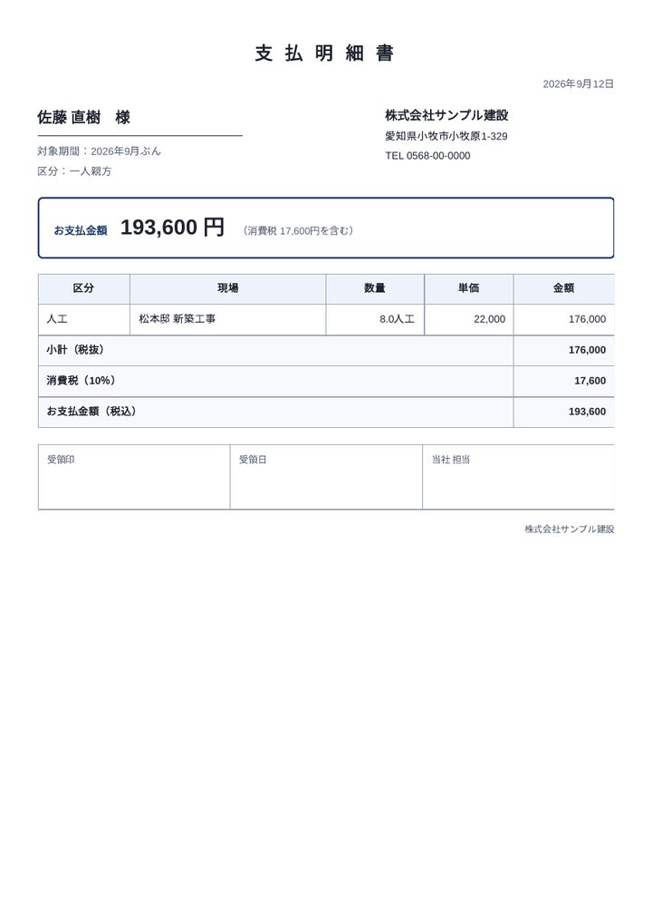 支払明細書（受領印つき）